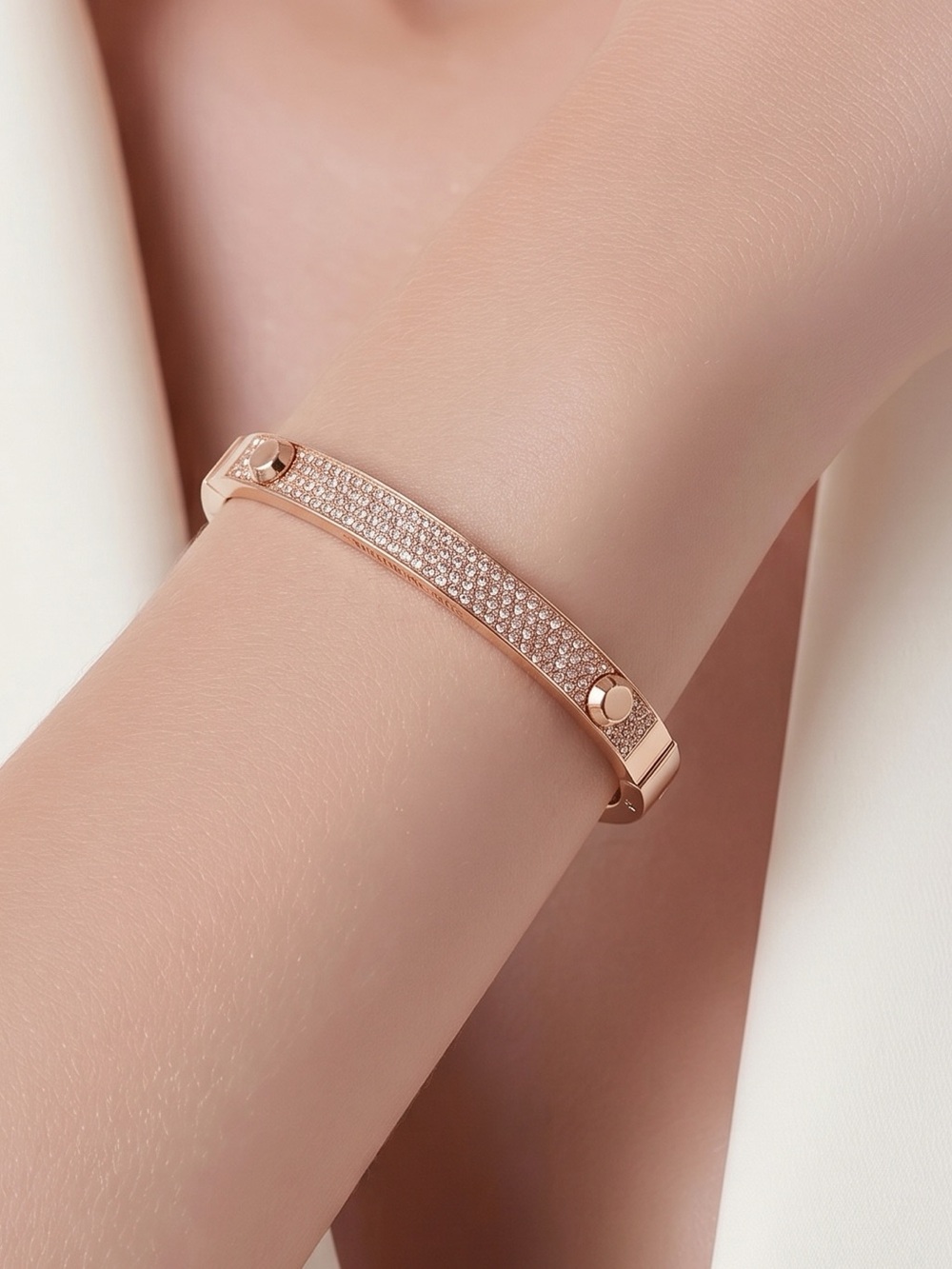 Michael Kors Crystal Pave Astor Stud Bangle Bracelet Rose Gold - Picture 3 of 10